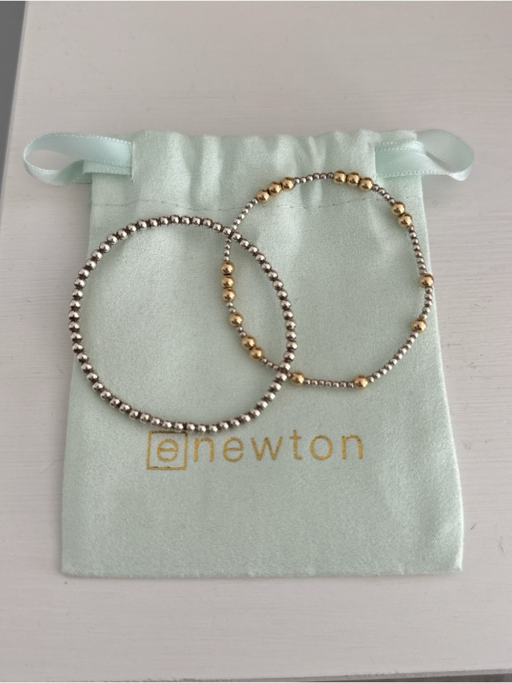 E Newton Two-Tone Beaded Stretch Bracelets in Gold & Silver